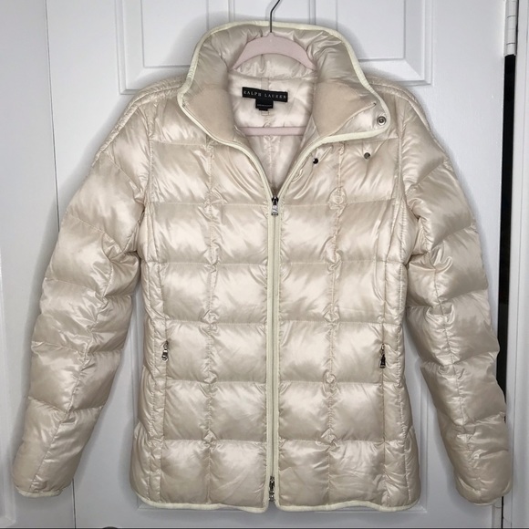 RALPH LAUREN BLACK LABEL goose down cream puffer jacket medium - Main Image